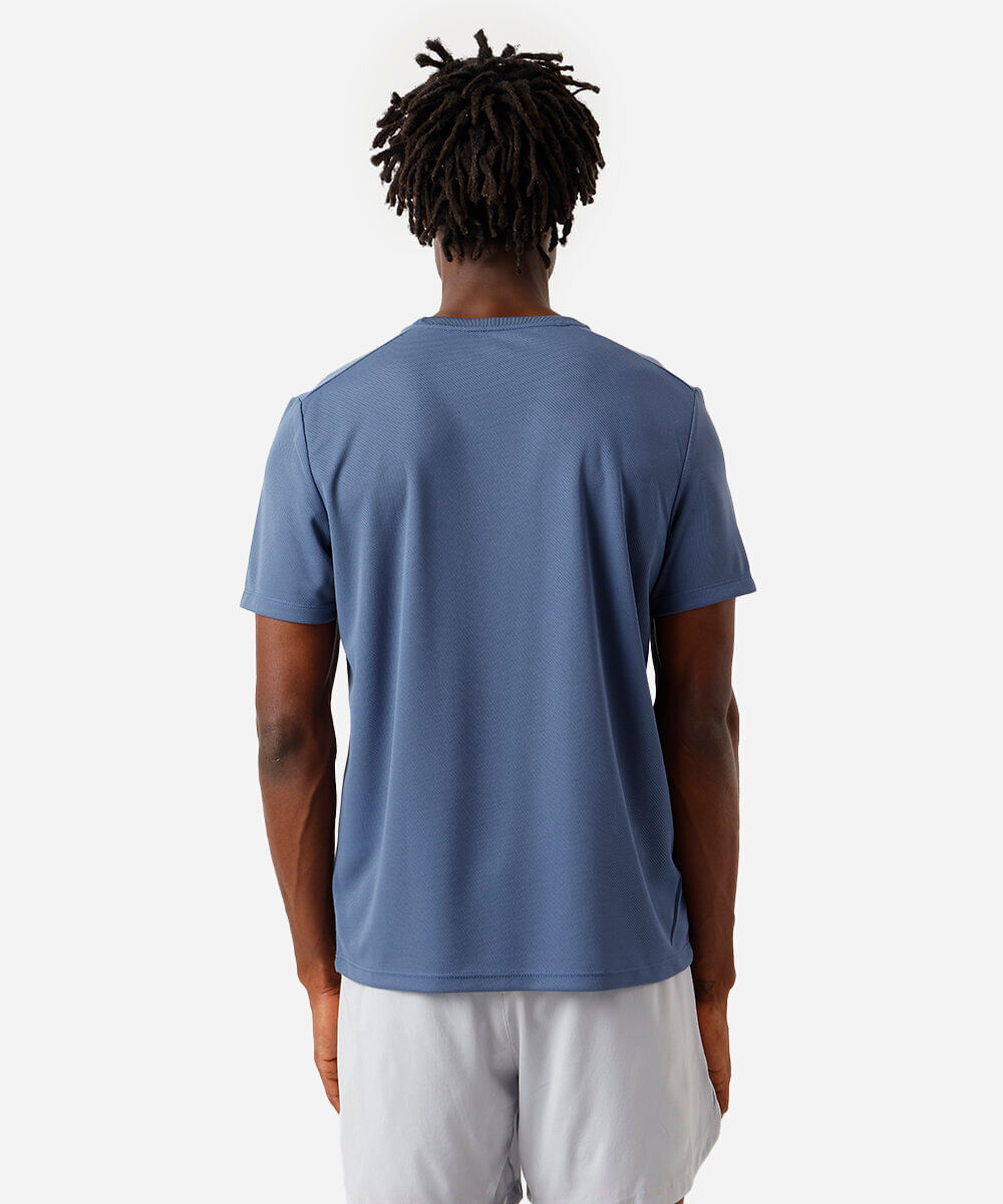 camiseta masculina esportiva com recorte azul