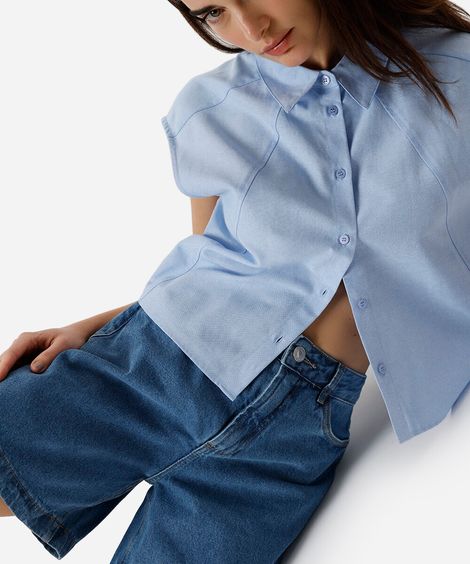 bermuda feminina jeans cintura azul