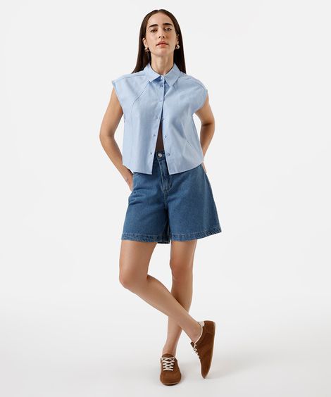 bermuda feminina jeans cintura azul