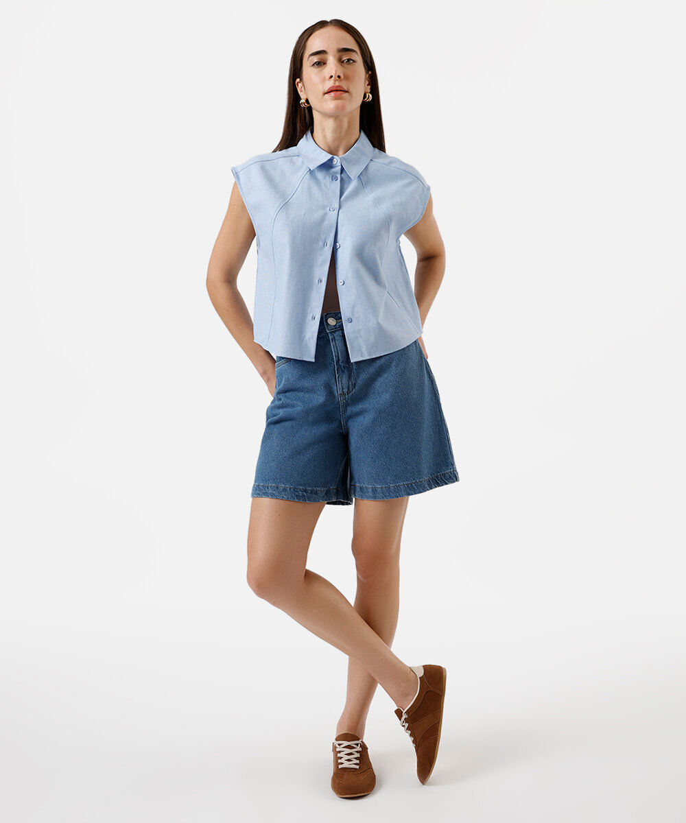 bermuda feminina jeans cintura azul