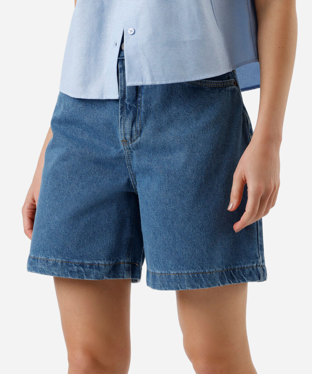bermuda feminina jeans cintura azul