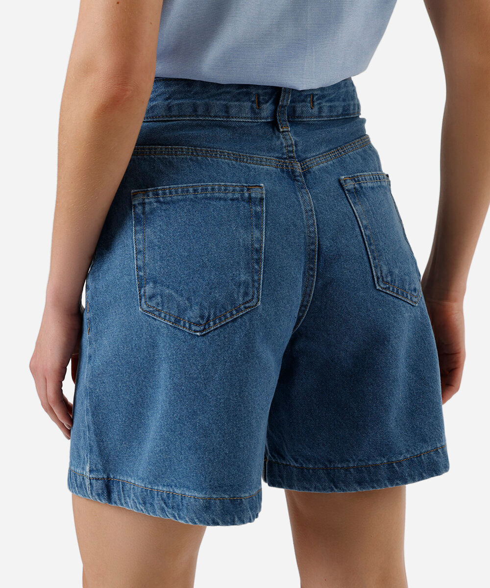 bermuda feminina jeans cintura azul