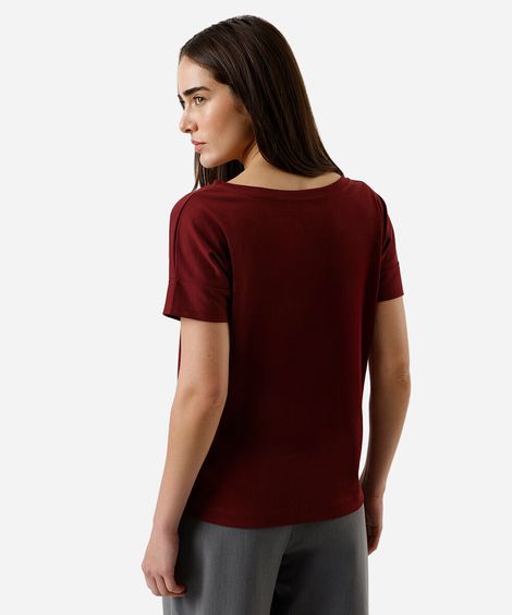 camiseta feminina de algodão peruano decote redondo vinho