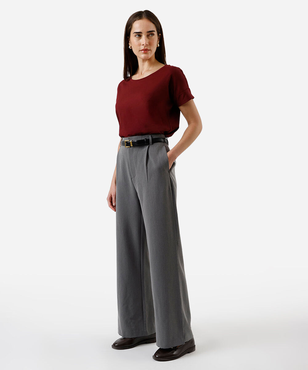 camiseta feminina de algodão peruano decote redondo vinho