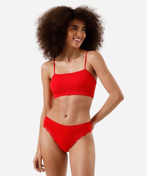 kit com top faixa e calcinha fio feminino vermelho