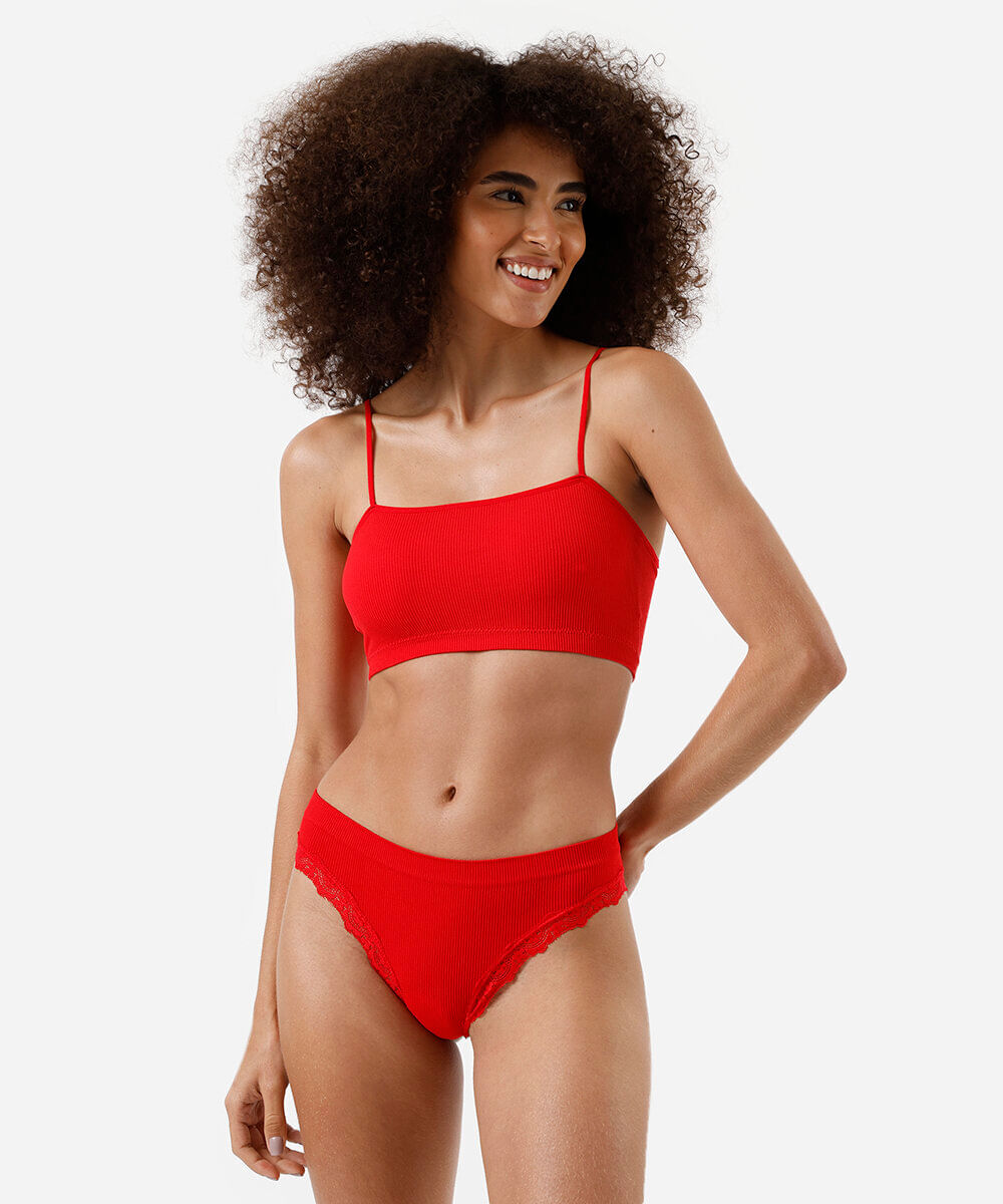 kit com top faixa e calcinha fio feminino vermelho