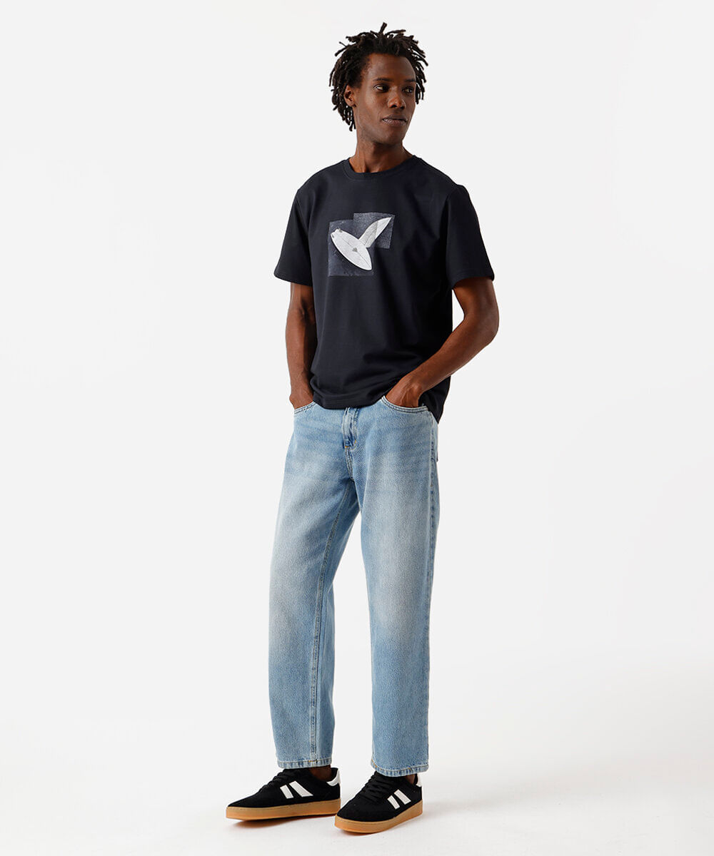 camiseta masculina de moletinho mangas curtas preto
