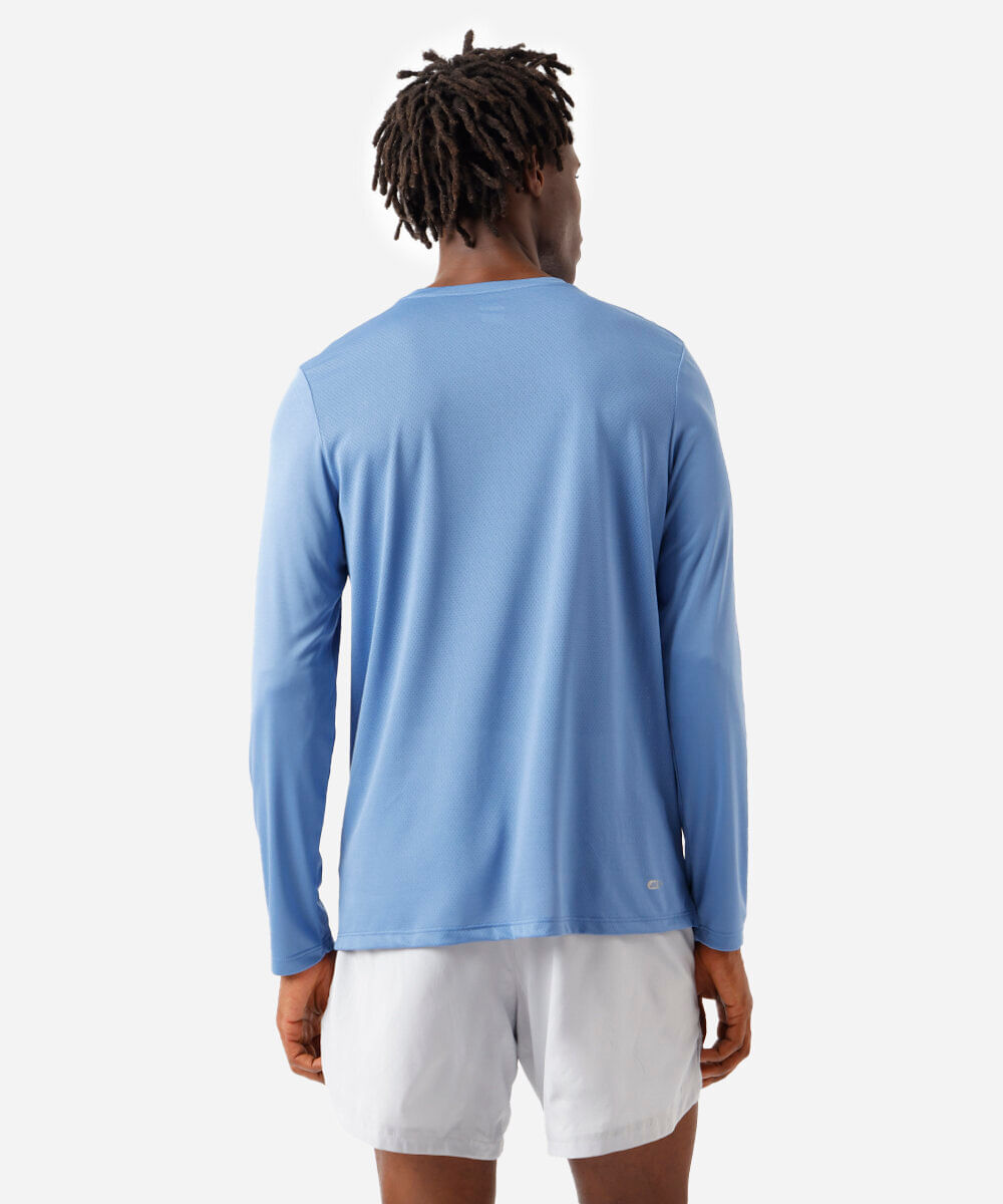 camiseta masculina manga longa running azul
