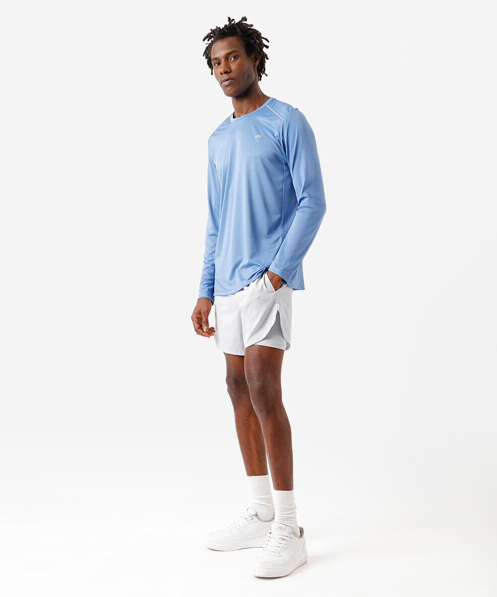 camiseta masculina manga longa running azul