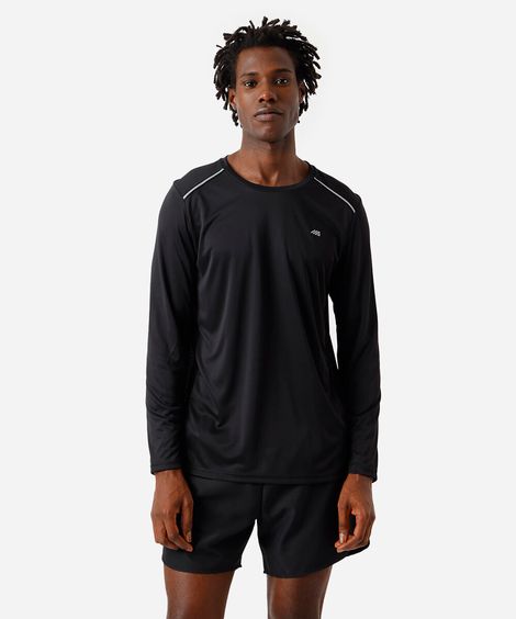 camiseta masculina manga longa running ace preta