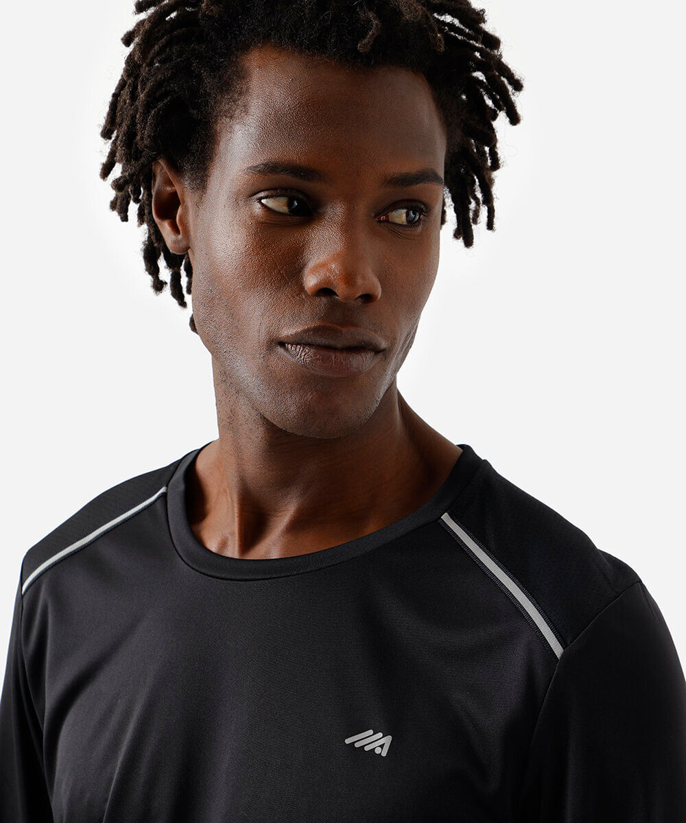 camiseta masculina manga longa running preta