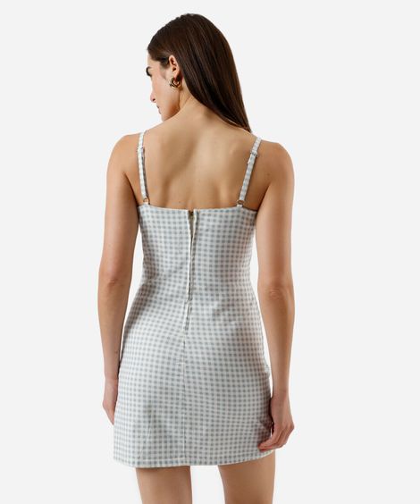 vestido curto alça fina feminino de sarja com fenda xadrez colorido