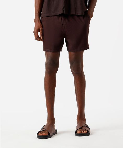 bermuda jogger de linho com cordão marrom
