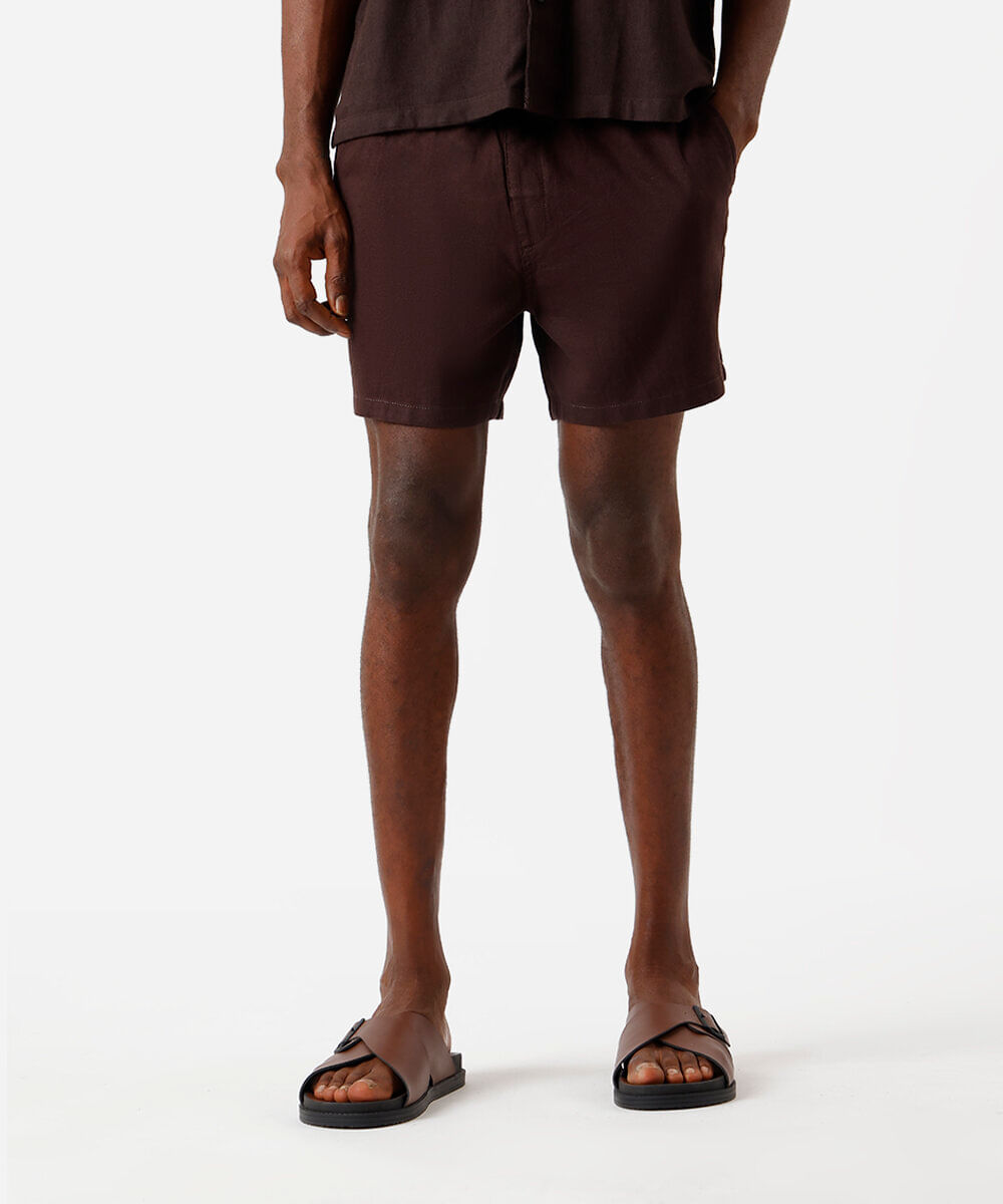 bermuda jogger de linho com cordão marrom