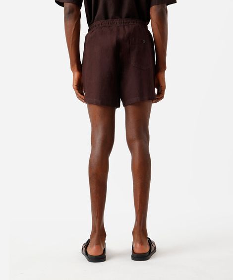 bermuda jogger de linho com cordão marrom