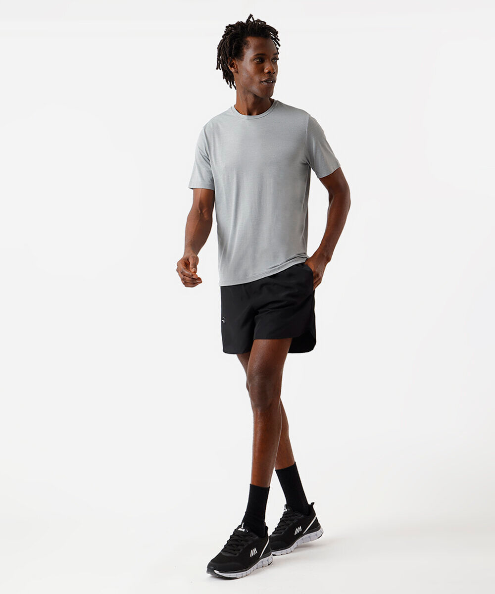 camiseta esportiva masculina de poliamida texturizada cinza