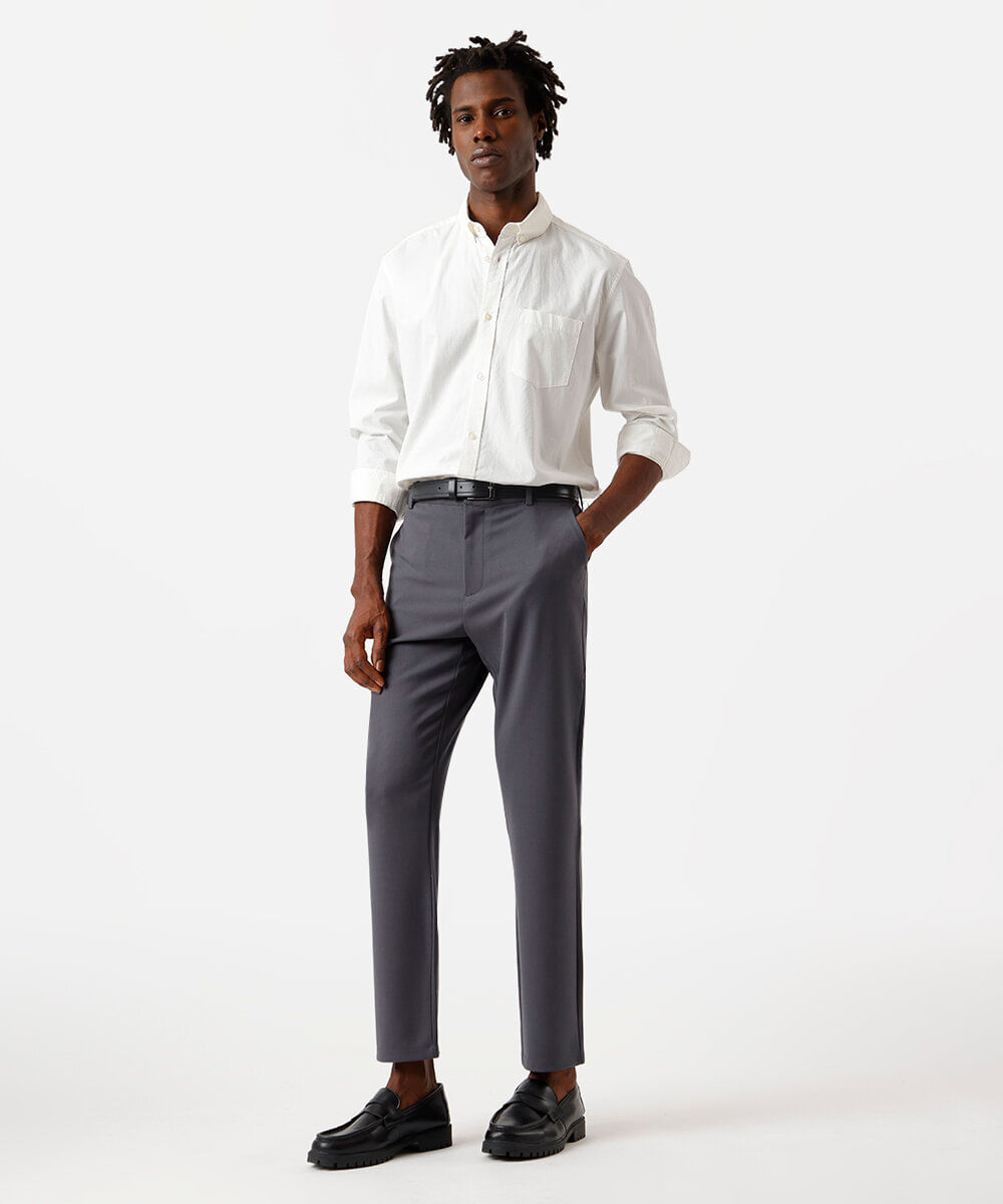 calça masculina slim alfaiataria cinza