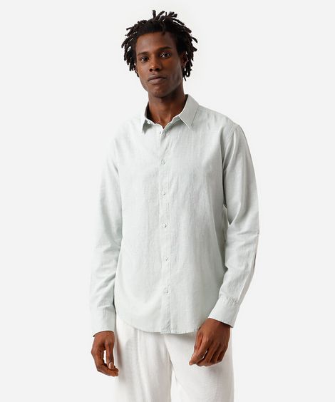 camisa masculina de linho e algodão manga longa verde