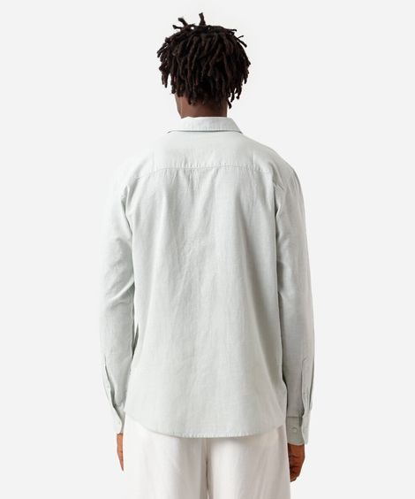 camisa masculina de linho e algodão manga longa verde