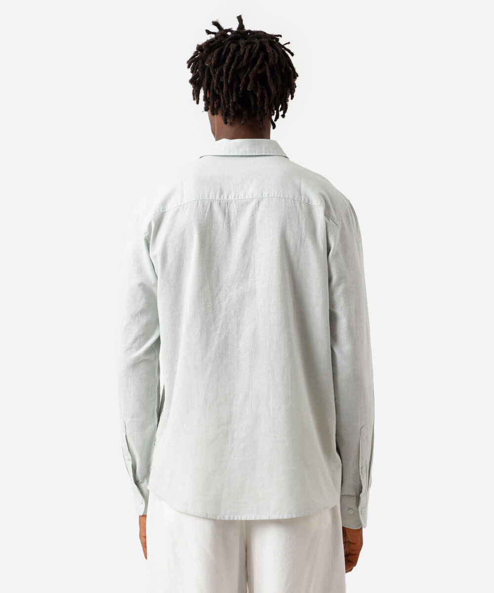 camisa masculina de linho e algodão manga longa verde