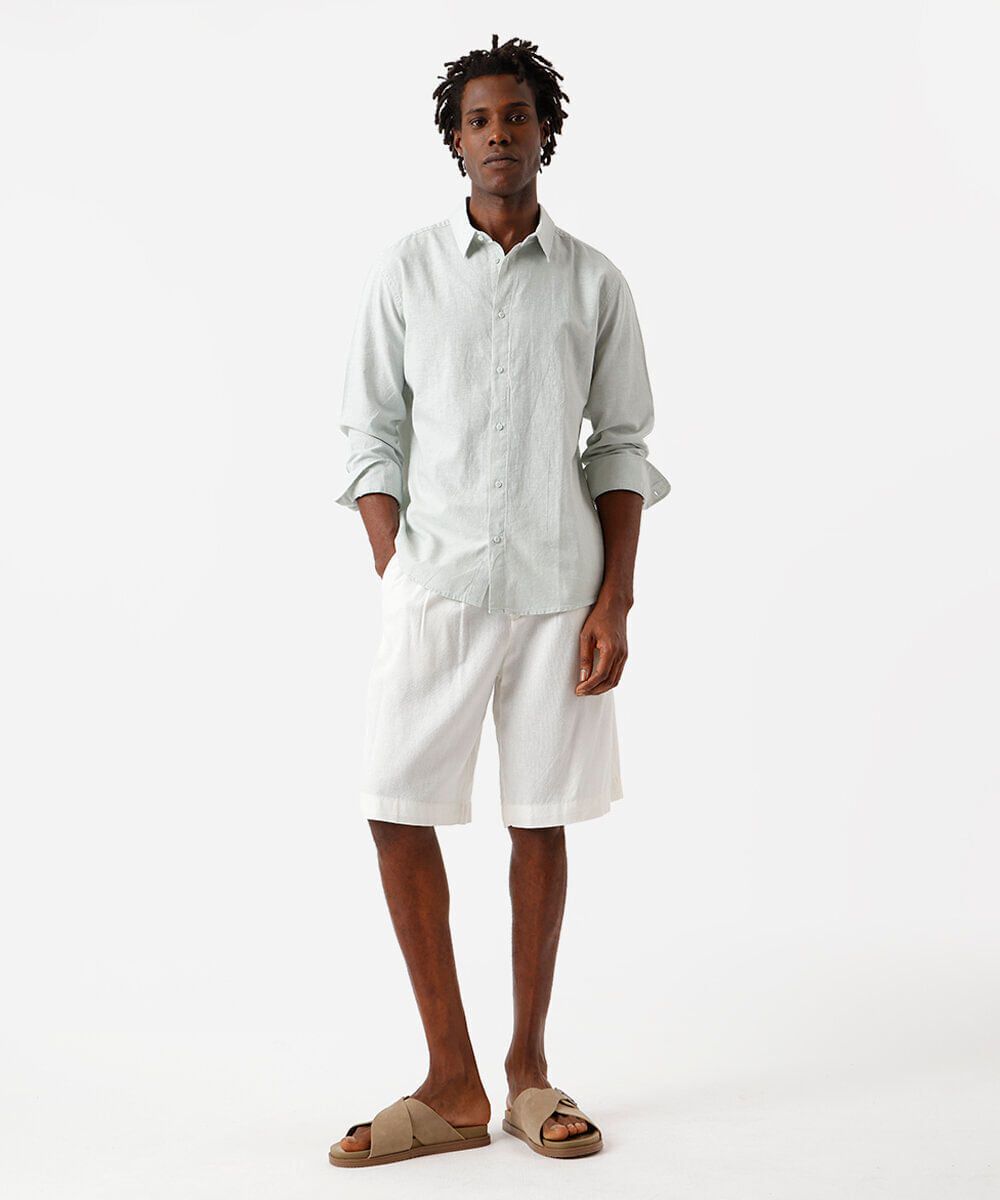 camisa masculina de linho e algodão manga longa verde