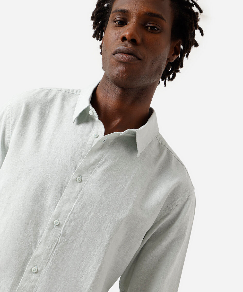 camisa masculina de linho e algodão manga longa verde