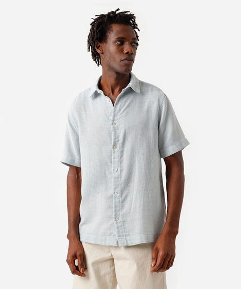 camisa masculina manga curta comfort texturizada azul