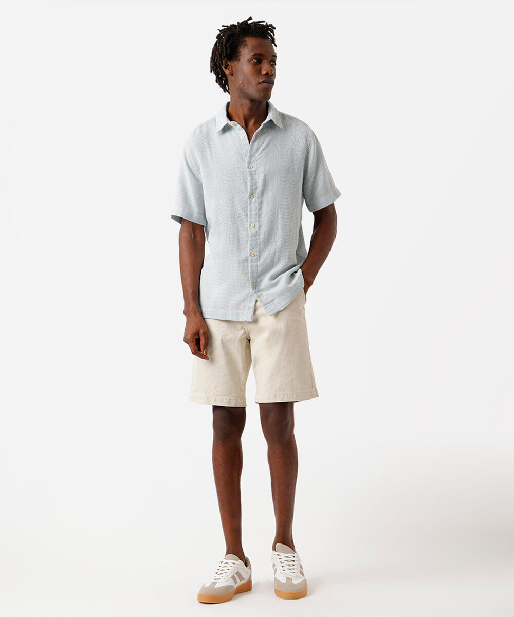 camisa masculina manga curta comfort texturizada azul