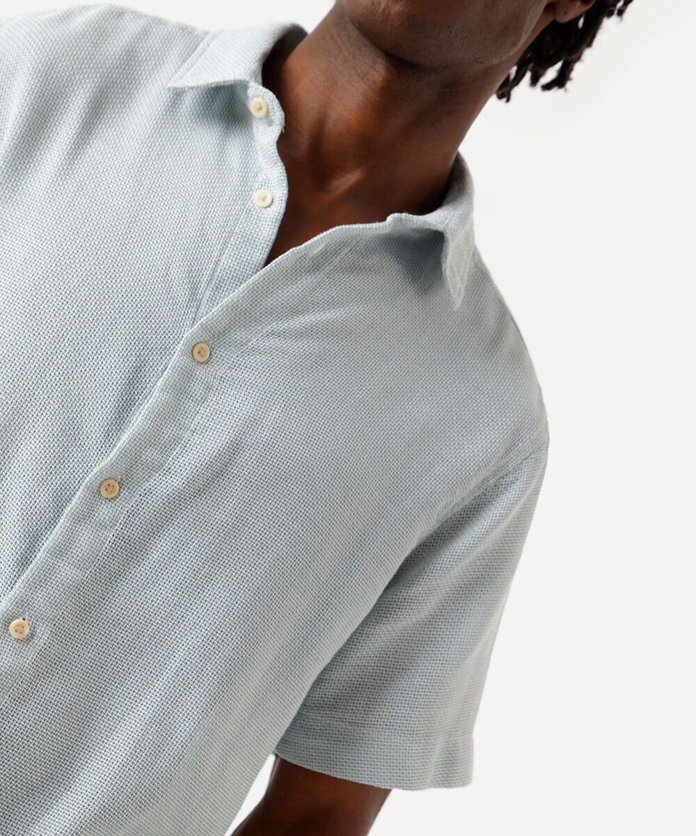 camisa masculina manga curta comfort texturizada azul