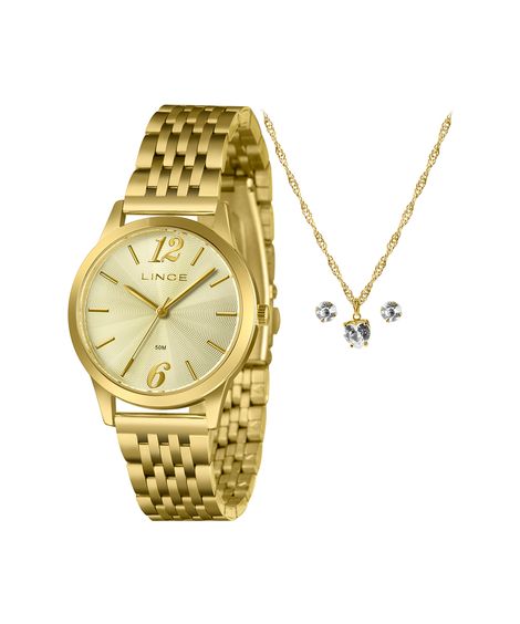 kit relógio feminino lince analógico lrgm035l36 kbqyc2kx dourado