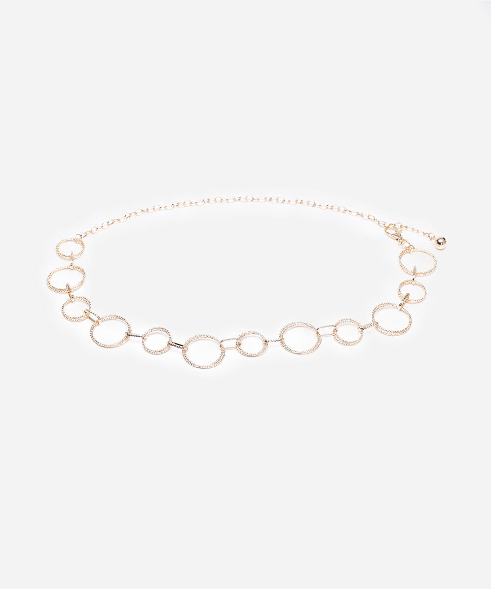 cinto de corrente com argolas texturizadas dourado