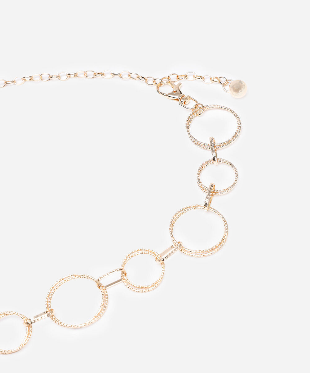 cinto de corrente com argolas texturizadas dourado
