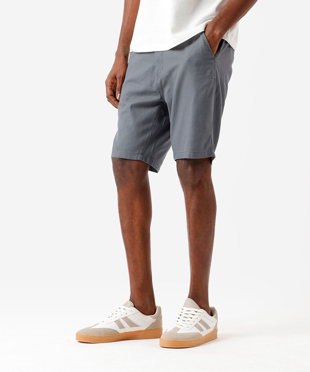 bermuda masculina de sarja cós elástico com bolso azul