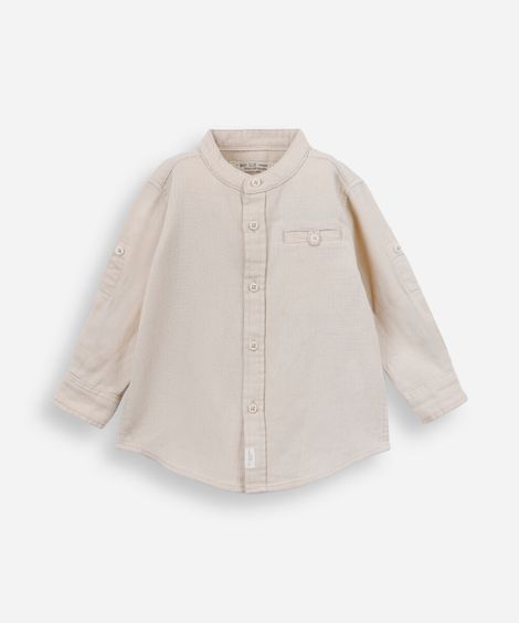 camisa infantil gola padre waffle liso bege