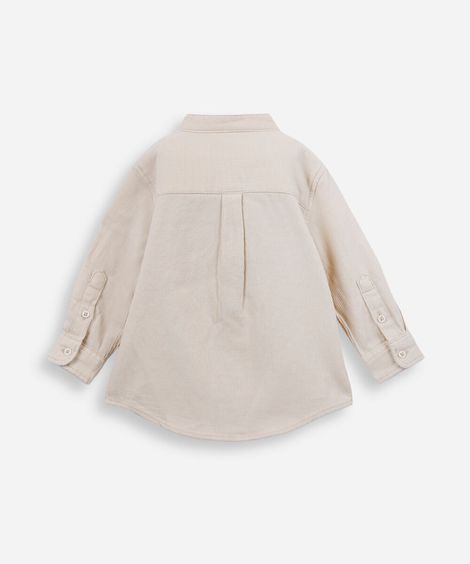 camisa infantil gola padre waffle liso bege
