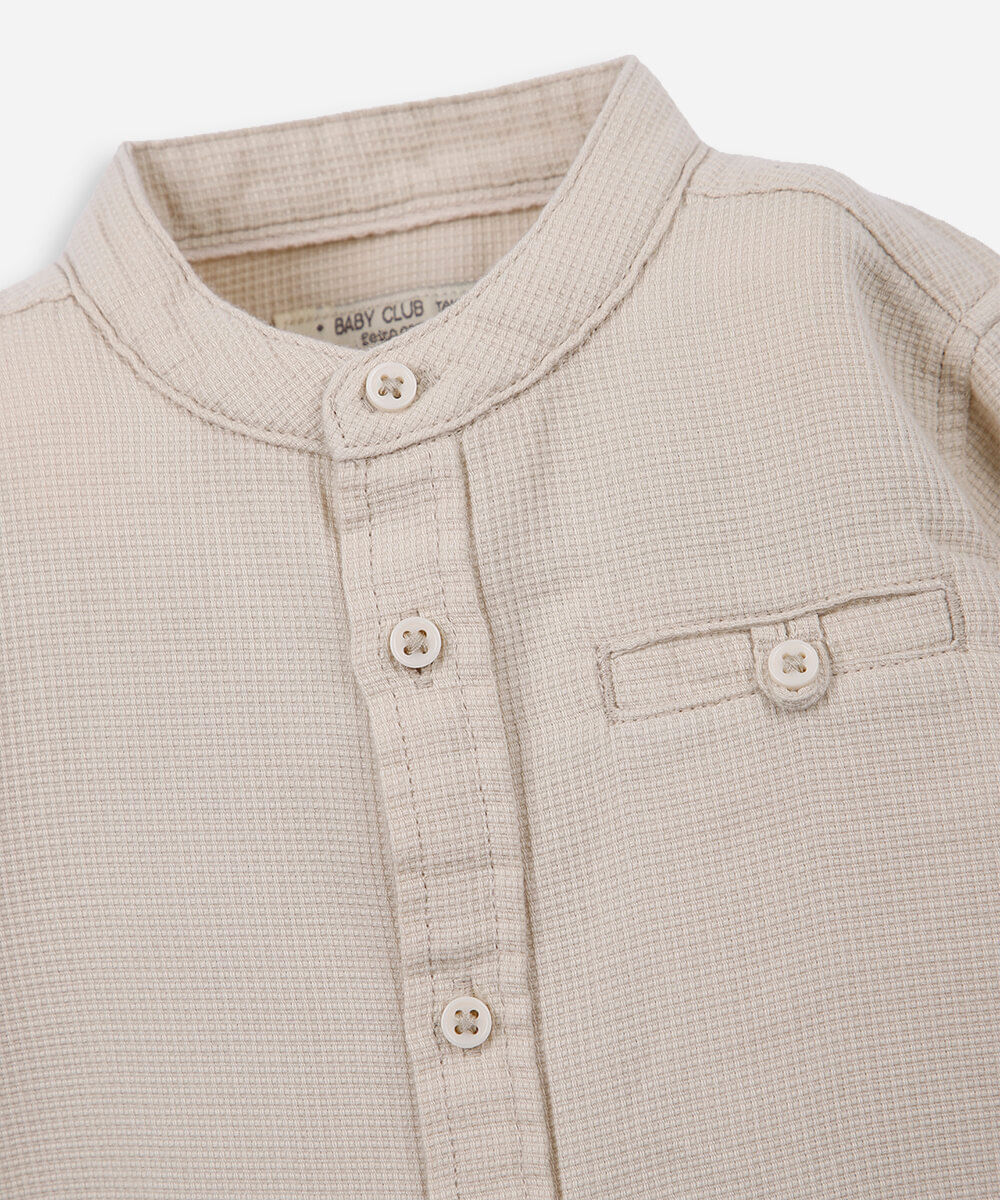 camisa infantil gola padre waffle liso bege