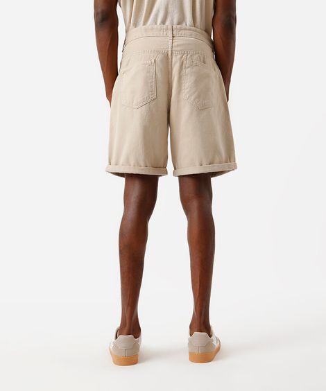 bermuda reta de sarja com barra dobrada bege