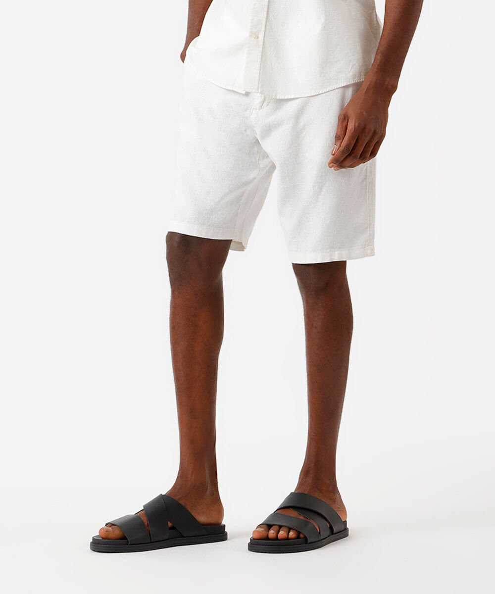 bermuda reta com linho - off white