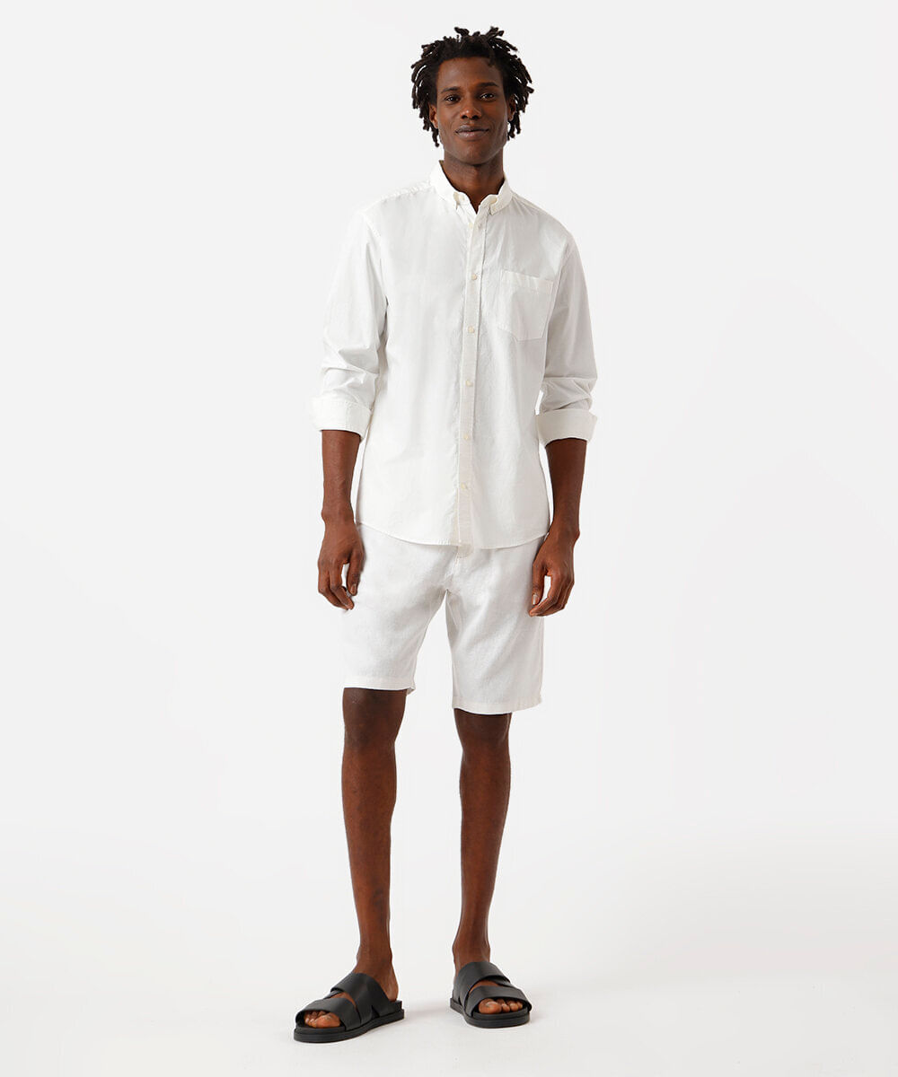 bermuda reta com linho - off white