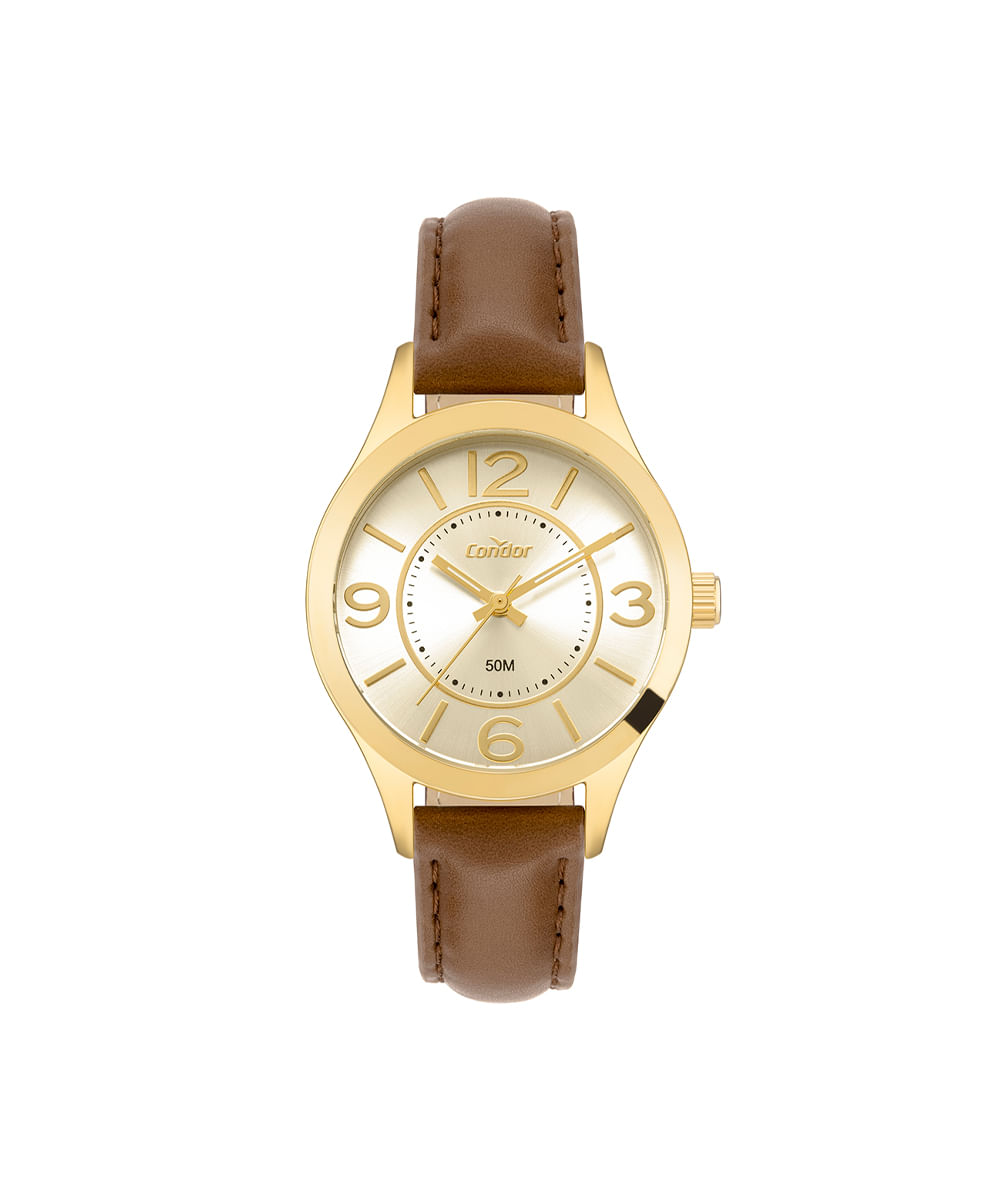 kit relógio feminino condor analógico co2035nlfk5m dourado