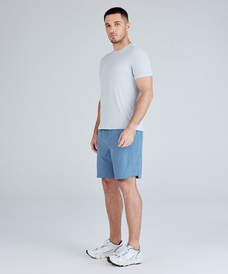 bermuda esportiva reta masculina bolso com zíper cinza