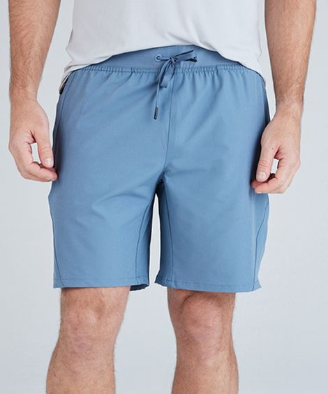 bermuda esportiva reta masculina bolso com zíper cinza