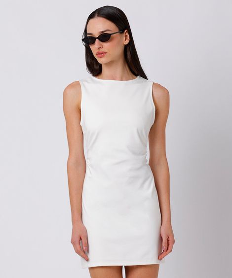vestido curto feminino com pregas mindset off white