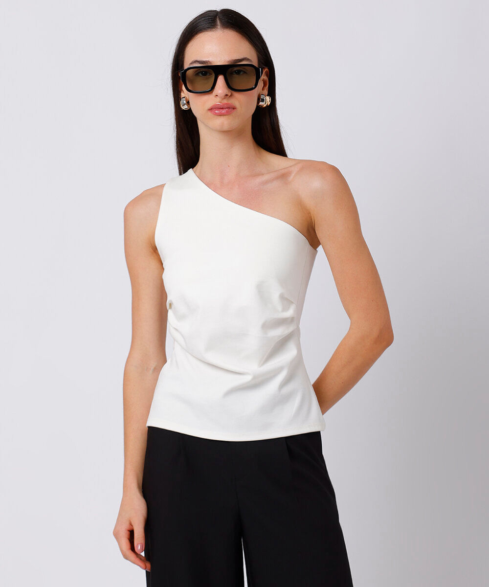 blusa ombro único feminina mindset branca