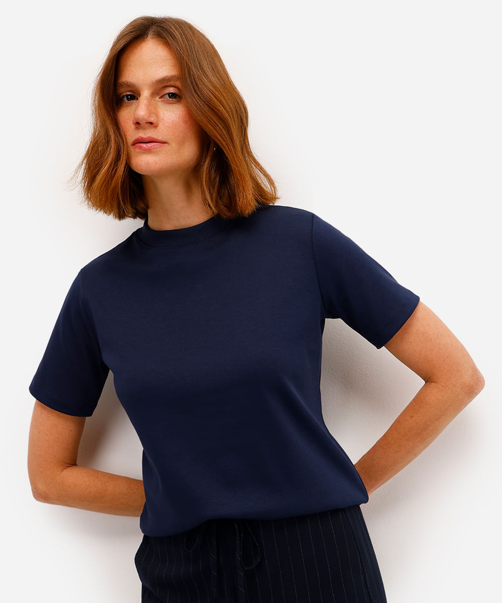 camiseta classic feminina de algodão peruano interlock azul
