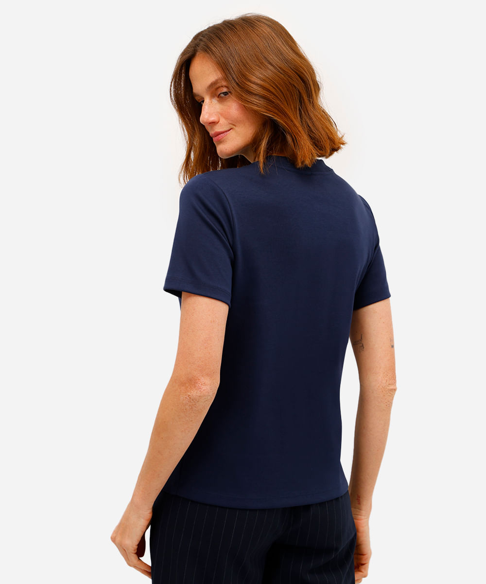 camiseta classic feminina de algodão peruano interlock azul