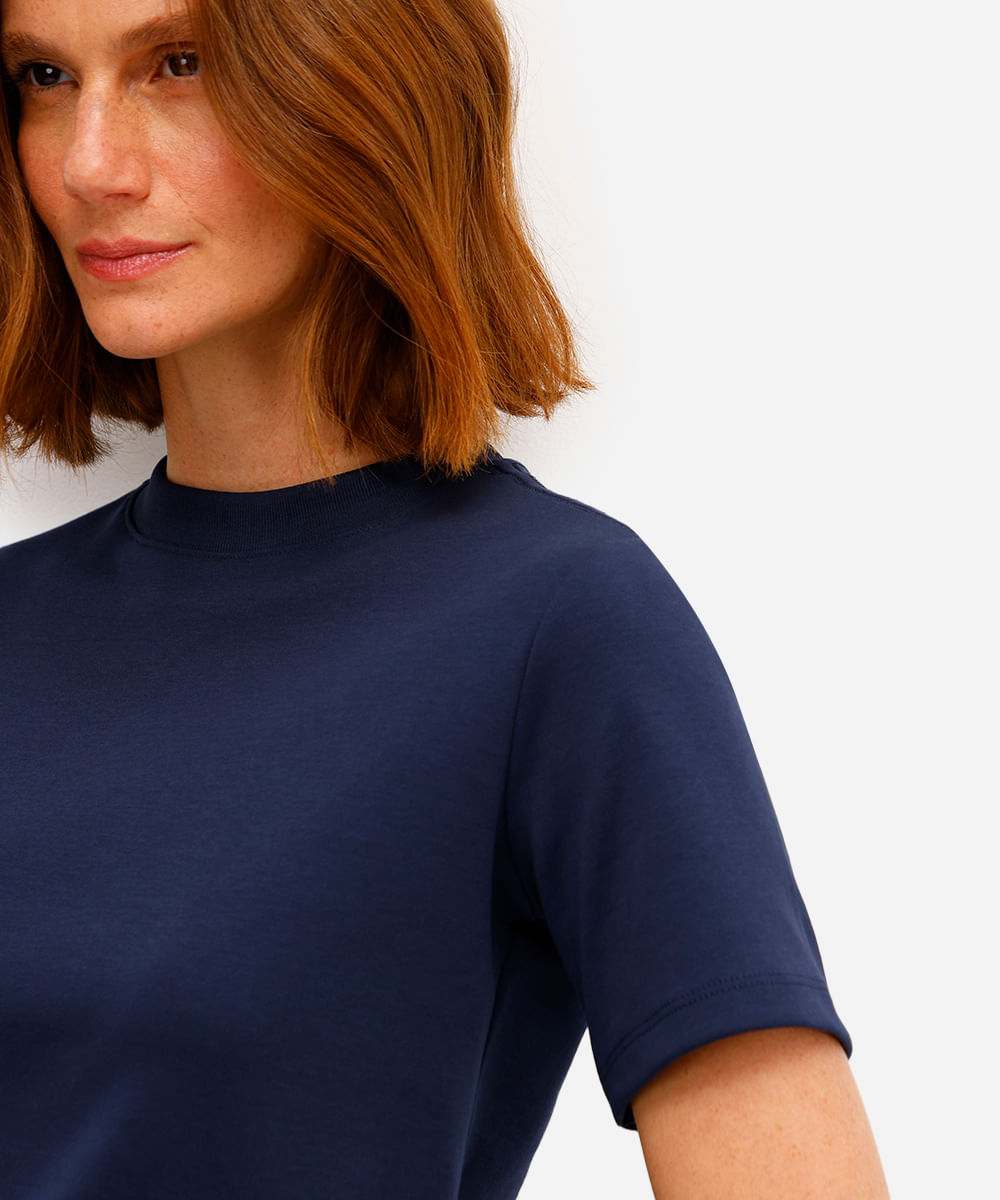 camiseta classic feminina de algodão peruano interlock azul