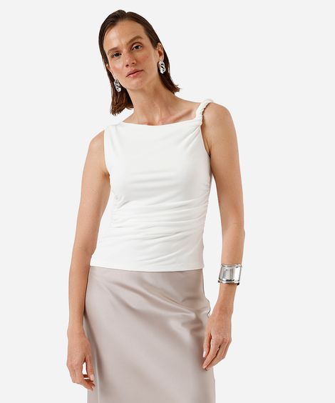 blusa feminina franzida assimétrica off white