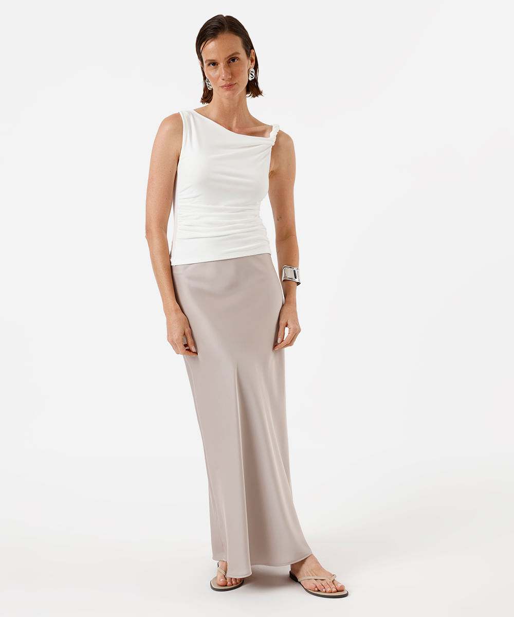 blusa feminina franzida assimétrica off white