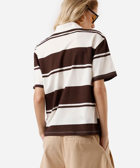 polo feminina com algodão listrada off white